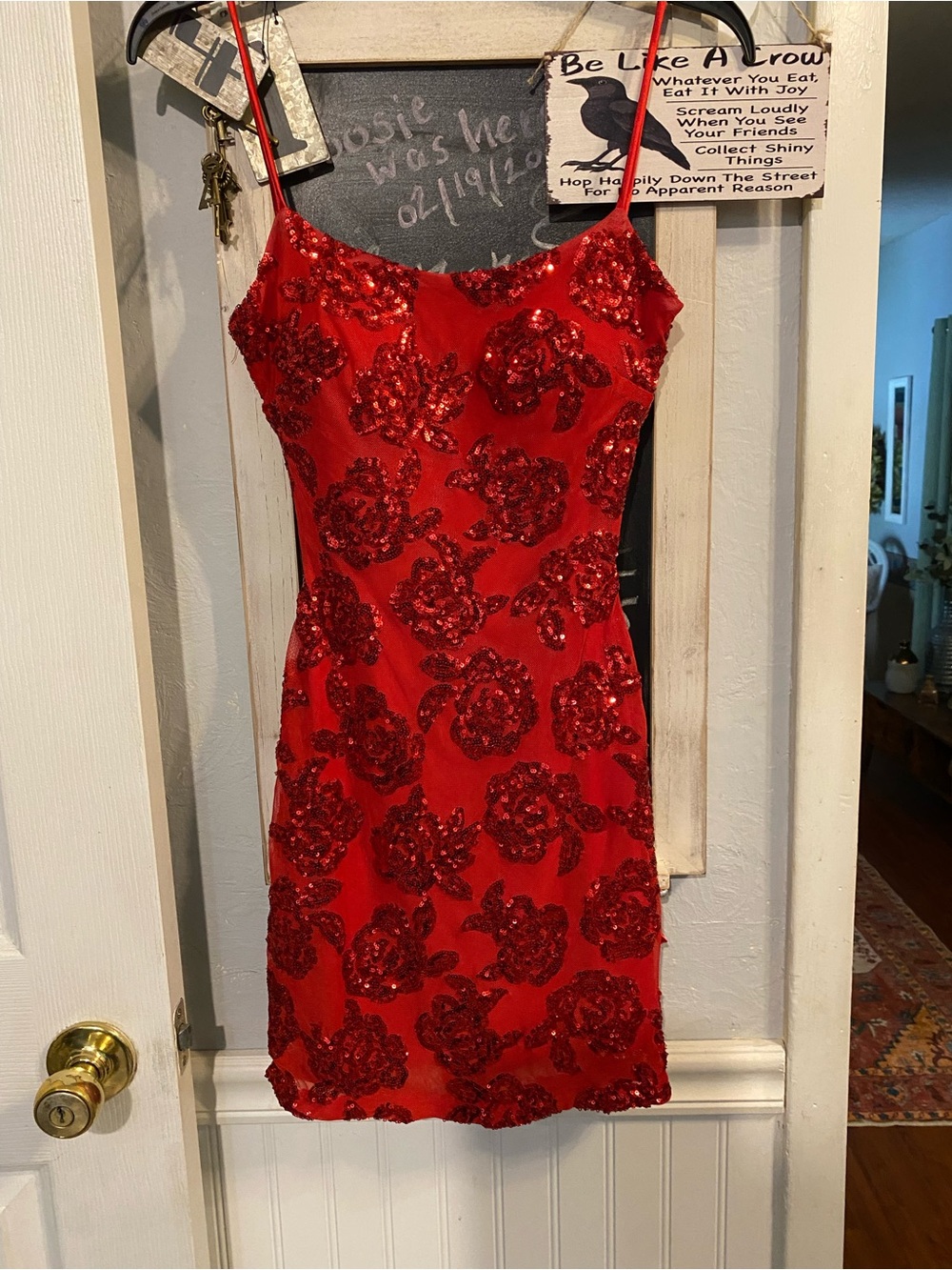 Blondie Nites Red Sequin Floral Mini Dress